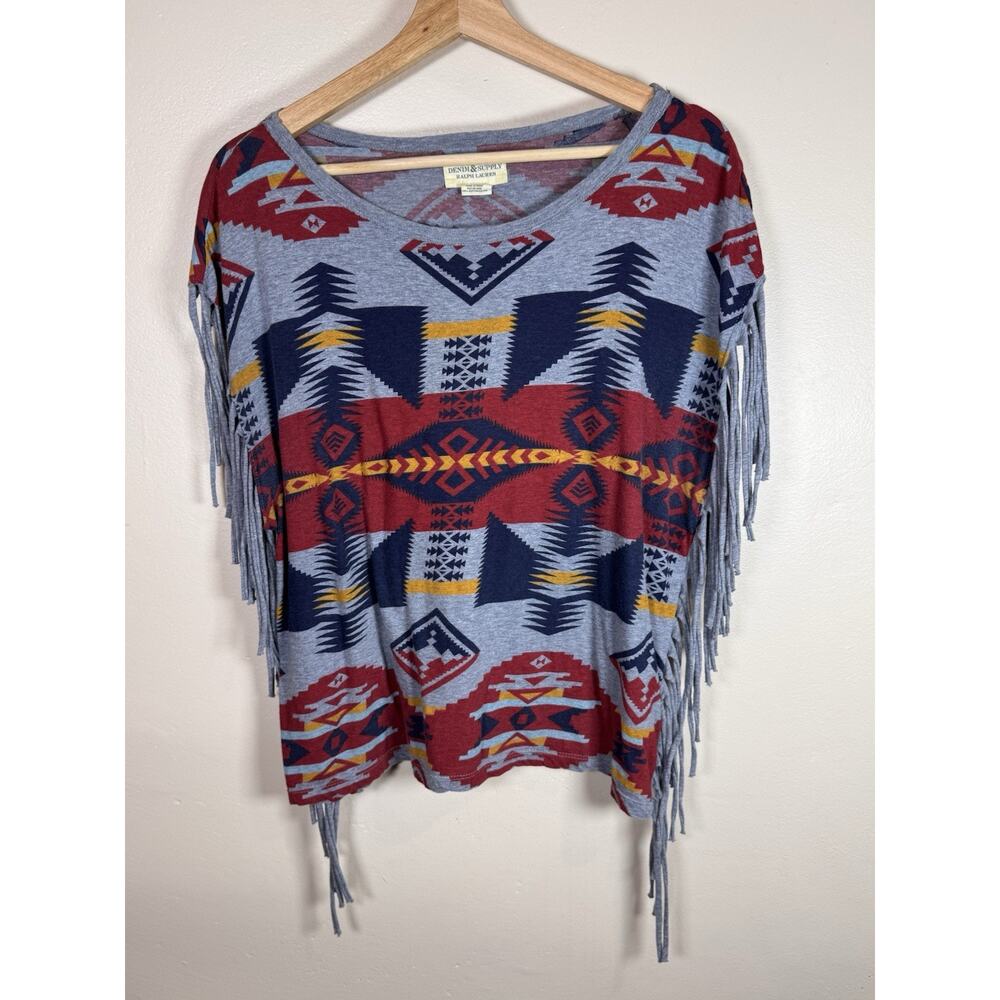 Ralph Lauren Denim & Supply Womens Top Southwestern Fringe Aztec M Boho